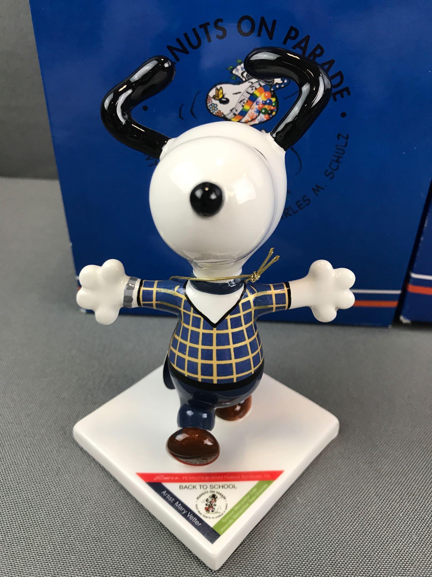 Group of 5 Westland Giftware Peanuts on Parade Snoopy figurines in original packaging
