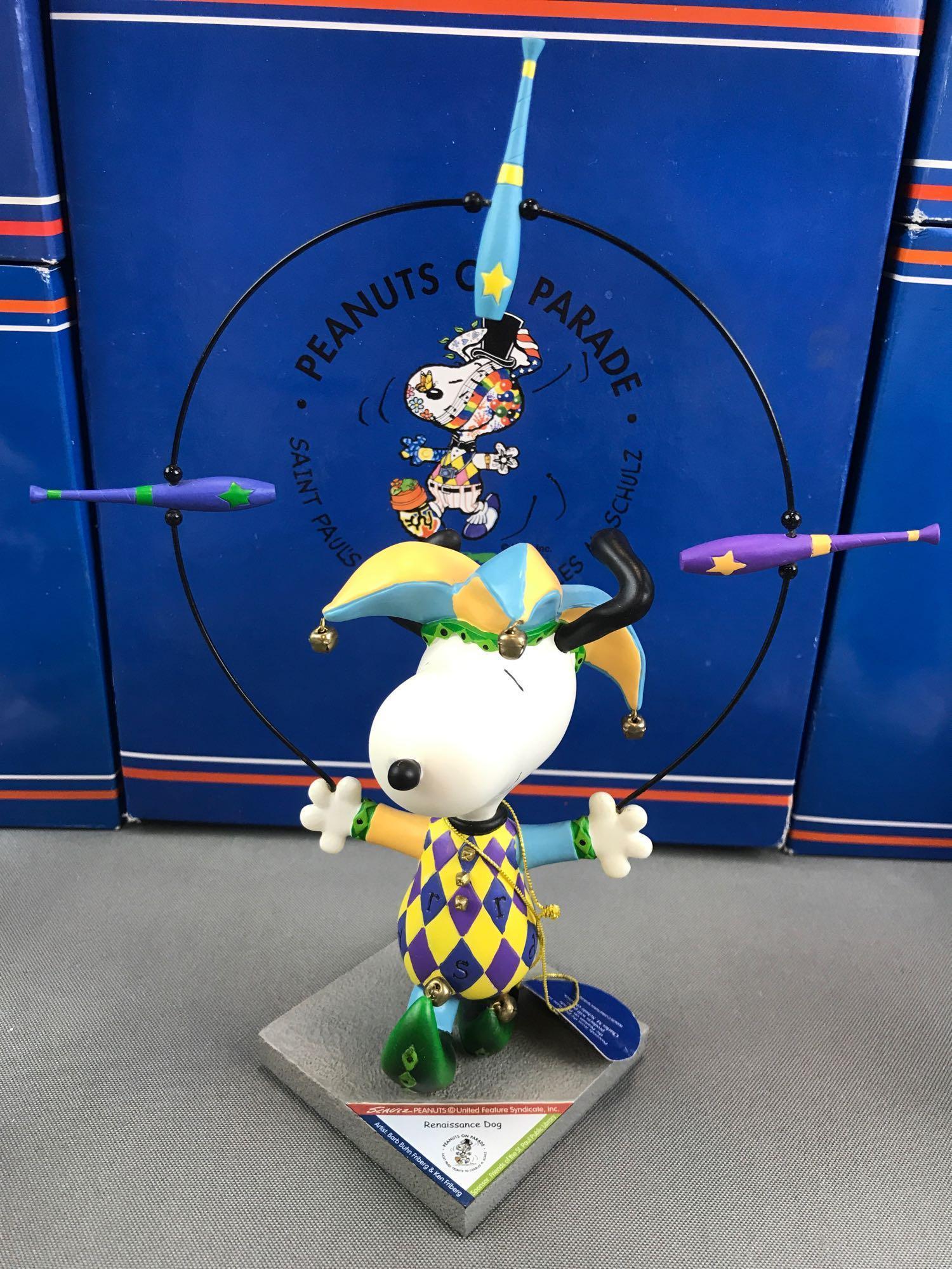 Group of 5 Westland Giftware Peanuts on Parade Snoopy figurines in original packaging