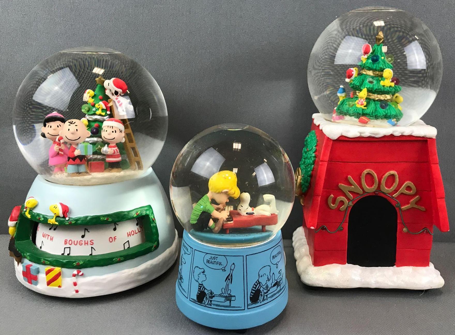 Group of 3 assorted Peanuts Musical Water Globes