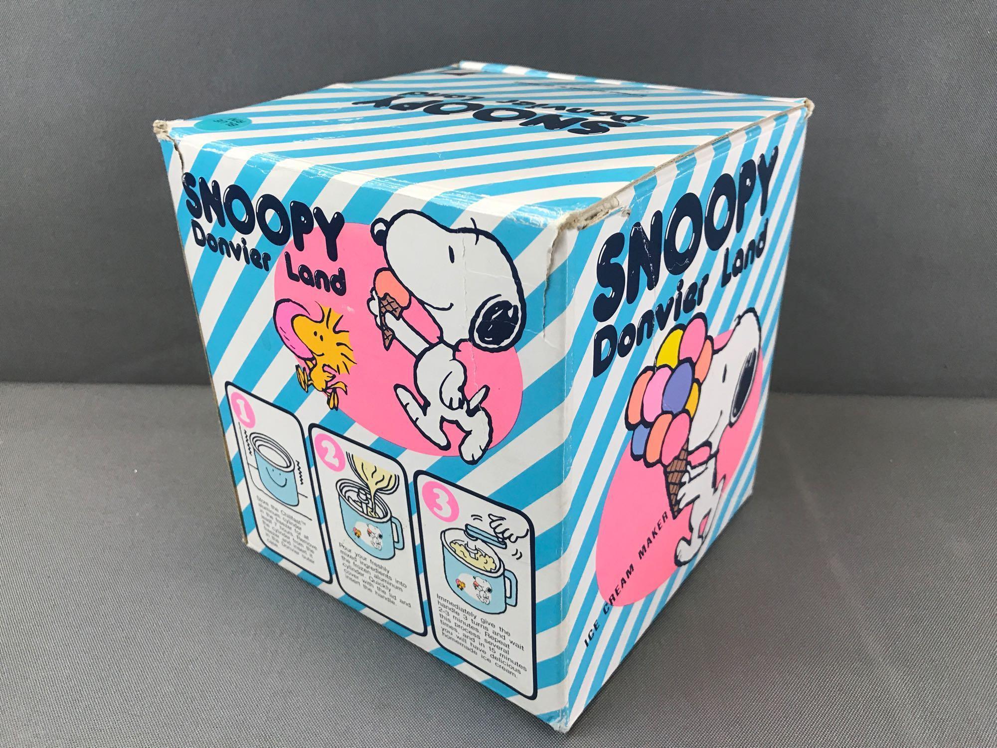 Vintage Donvier Land Snoopy Ice Cream Maker in original packaging-blue