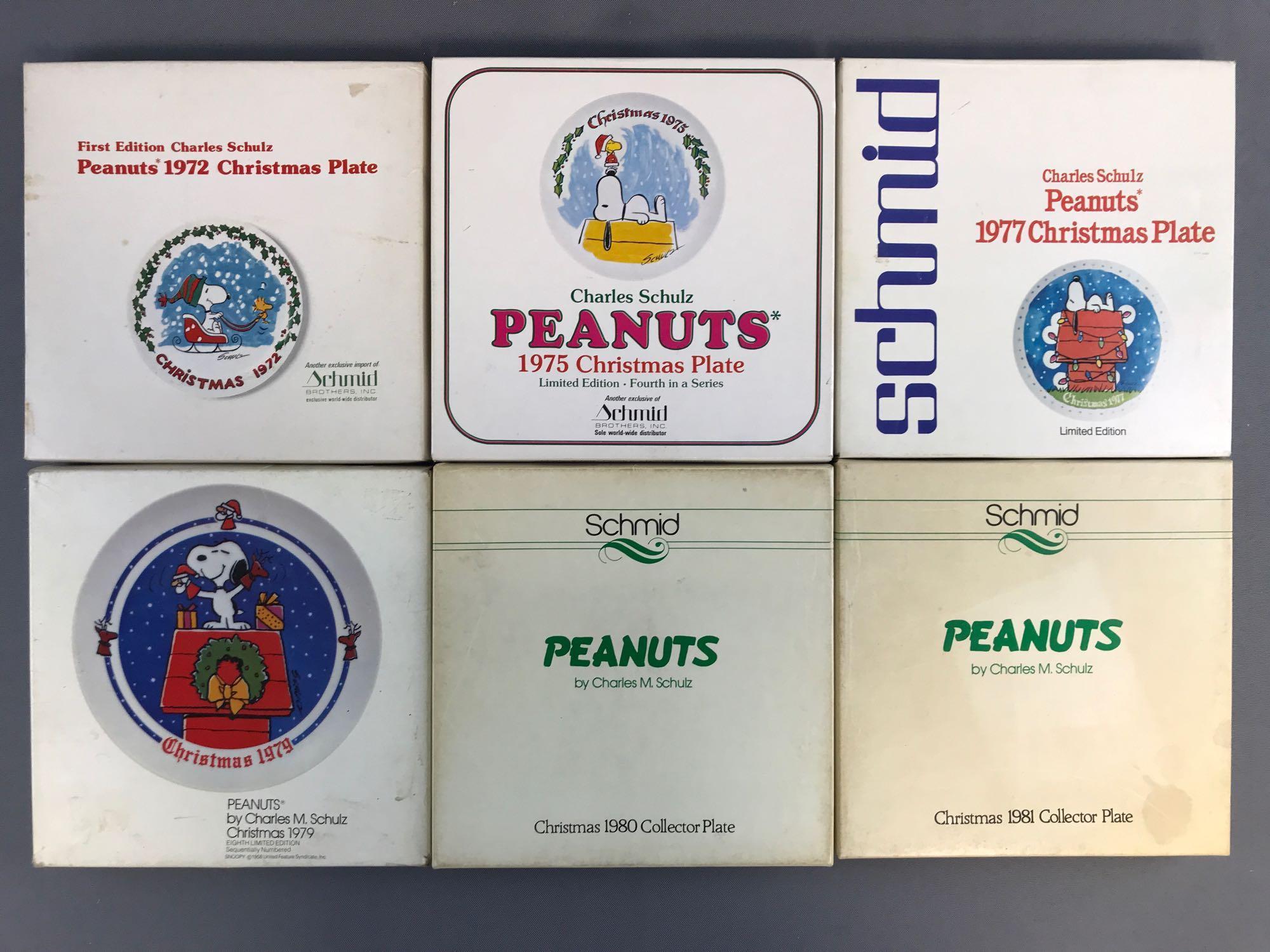 Group of 6 Schmid Peanuts Snoopy Christmas porcelain collector plates