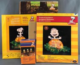 Group of 5 Peanuts Halloween Lighted Yard Art Sculptures in original boxes