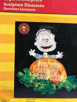 Group of 5 Peanuts Halloween Lighted Yard Art Sculptures in original boxes