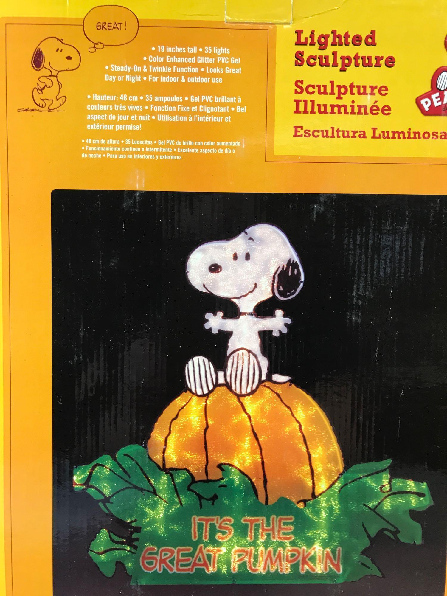 Group of 5 Peanuts Halloween Lighted Yard Art Sculptures in original boxes