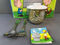 Silver plated by Godinger Snoopy 4-piece Childs Feeding Set in original box
