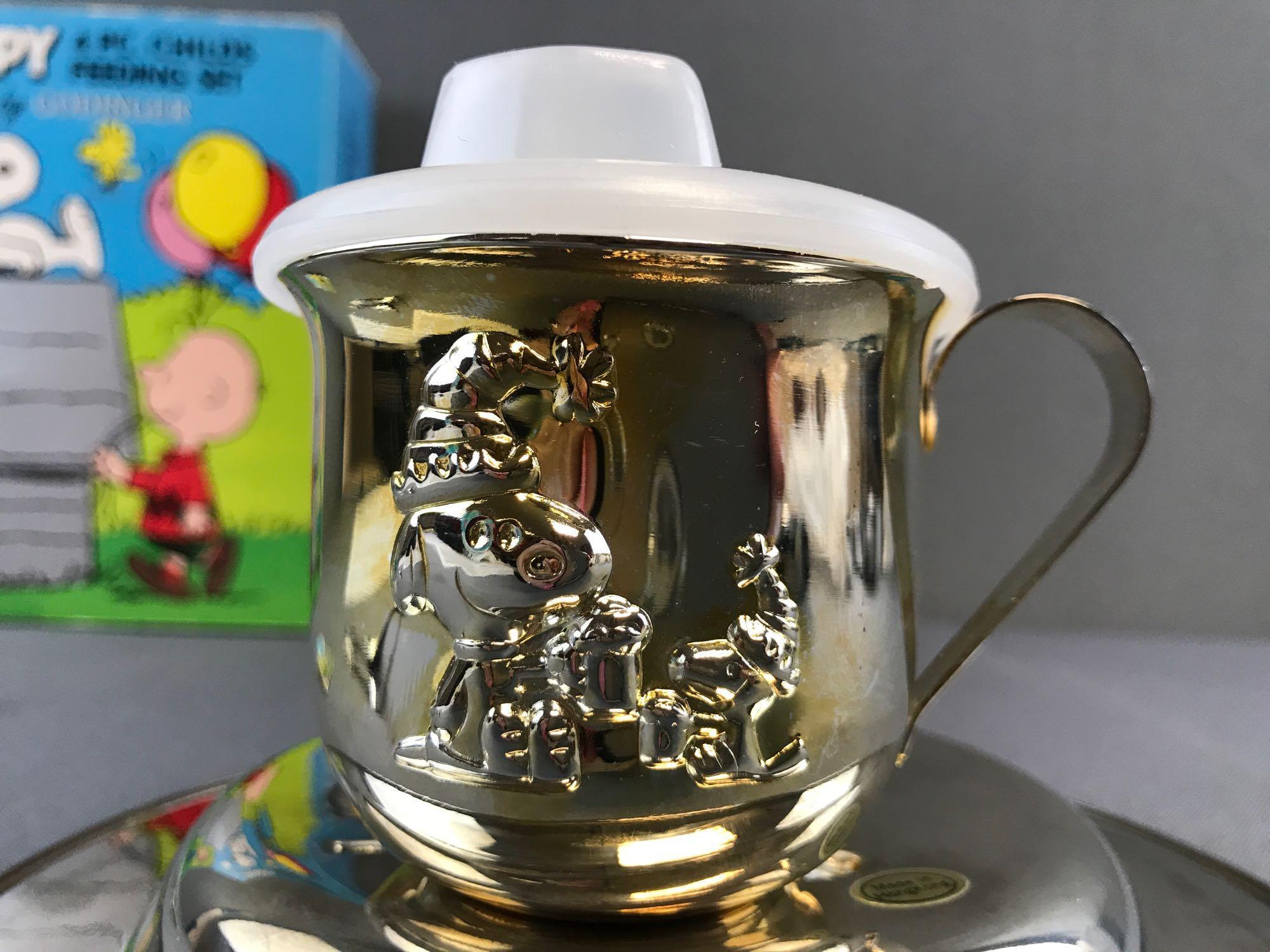 Silver plated by Godinger Snoopy 4-piece Childs Feeding Set in original box