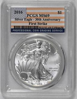 2016 American Silver Eagle 1oz. 30th Anniversary (PCGS) MS69 First Strike
