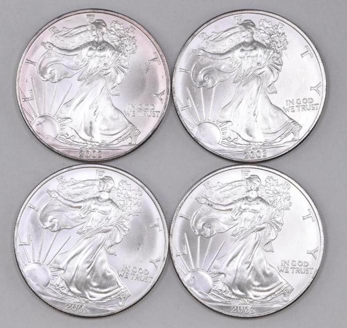 Group of (4) 2003 American Silver Eagle 1oz
