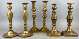 Group of 6 Brass Candlesticks