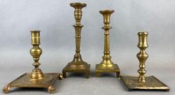 Group of 4 Assorted Brass Pedestal Candlesticks