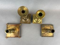 Group of 4 Assorted Brass Pedestal Candlesticks