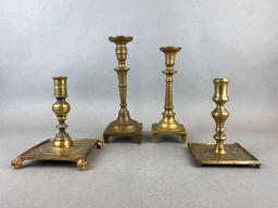 Group of 4 Assorted Brass Pedestal Candlesticks