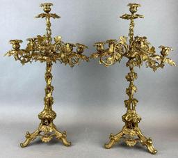Set of 2 Ornate Brass Tabletop Candelabras