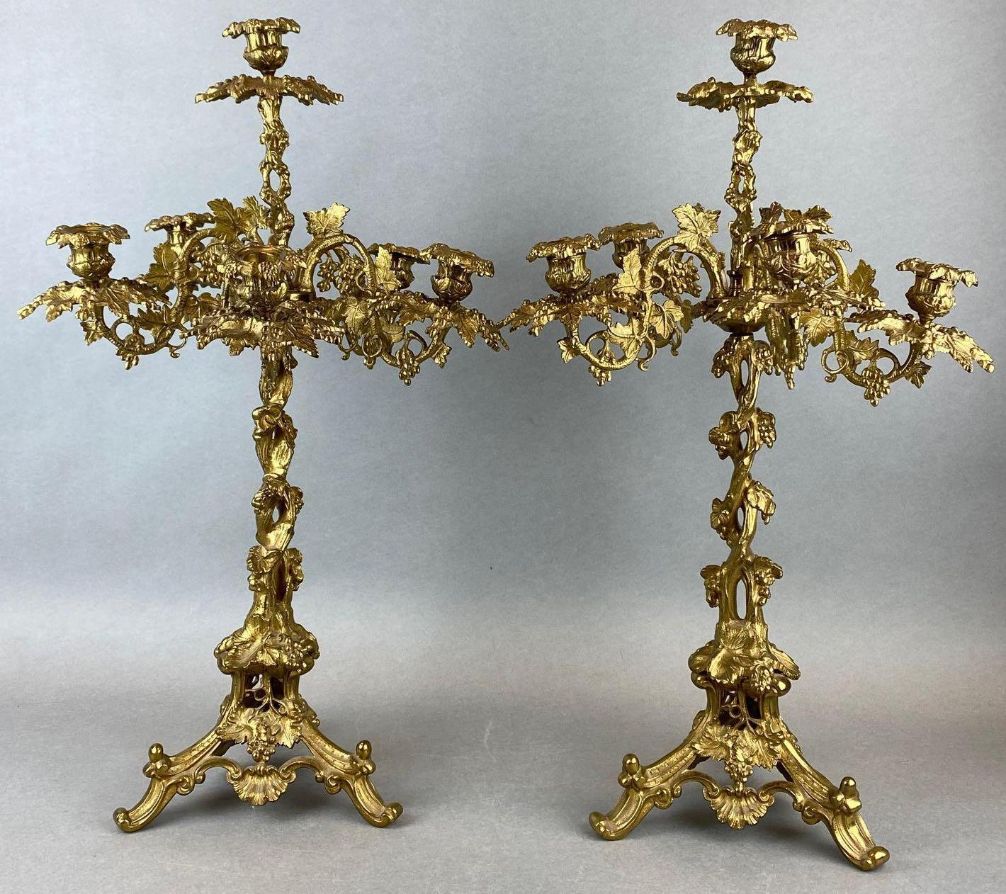 Set of 2 Ornate Brass Tabletop Candelabras