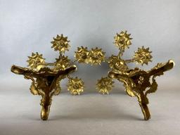 Set of 2 Ornate Brass Tabletop Candelabras