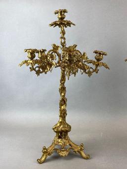 Set of 2 Ornate Brass Tabletop Candelabras