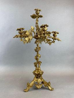 Set of 2 Ornate Brass Tabletop Candelabras
