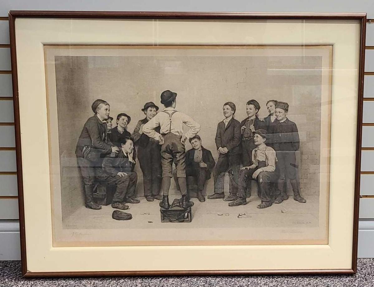 John George Brown Signed Shoeshine Boys Etching