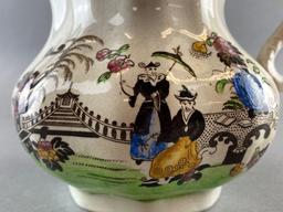 English Ceramic Pitcher with Daily Life Scenes