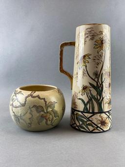 Group of 2 Ceramic Floral Pitcher and Pauline Jacobus Bowl