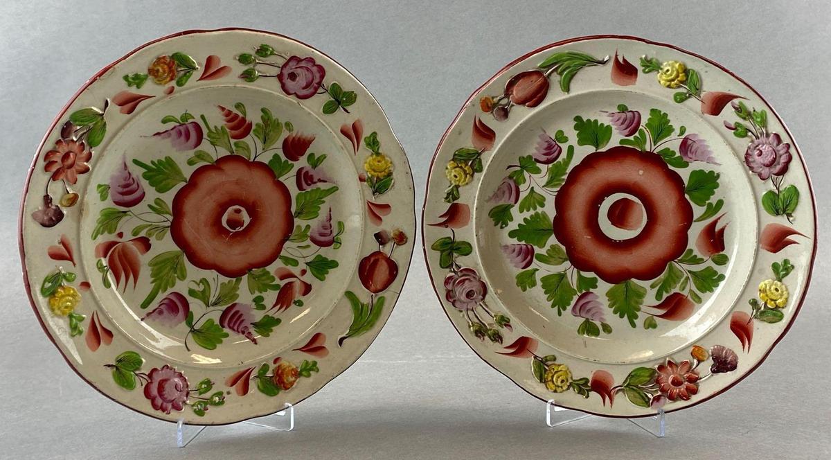 Group of 2 Textured Floral Print Ceramic Plates