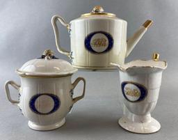 Set of 3 White Ceramic Tea Set Pieces Chinese export Nanking teapot creamer and sugar