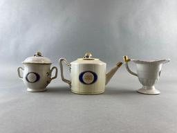 Set of 3 White Ceramic Tea Set Pieces Chinese export Nanking teapot creamer and sugar