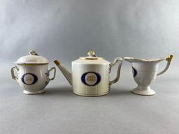 Set of 3 White Ceramic Tea Set Pieces Chinese export Nanking teapot creamer and sugar