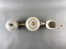 Set of 3 White Ceramic Tea Set Pieces Chinese export Nanking teapot creamer and sugar