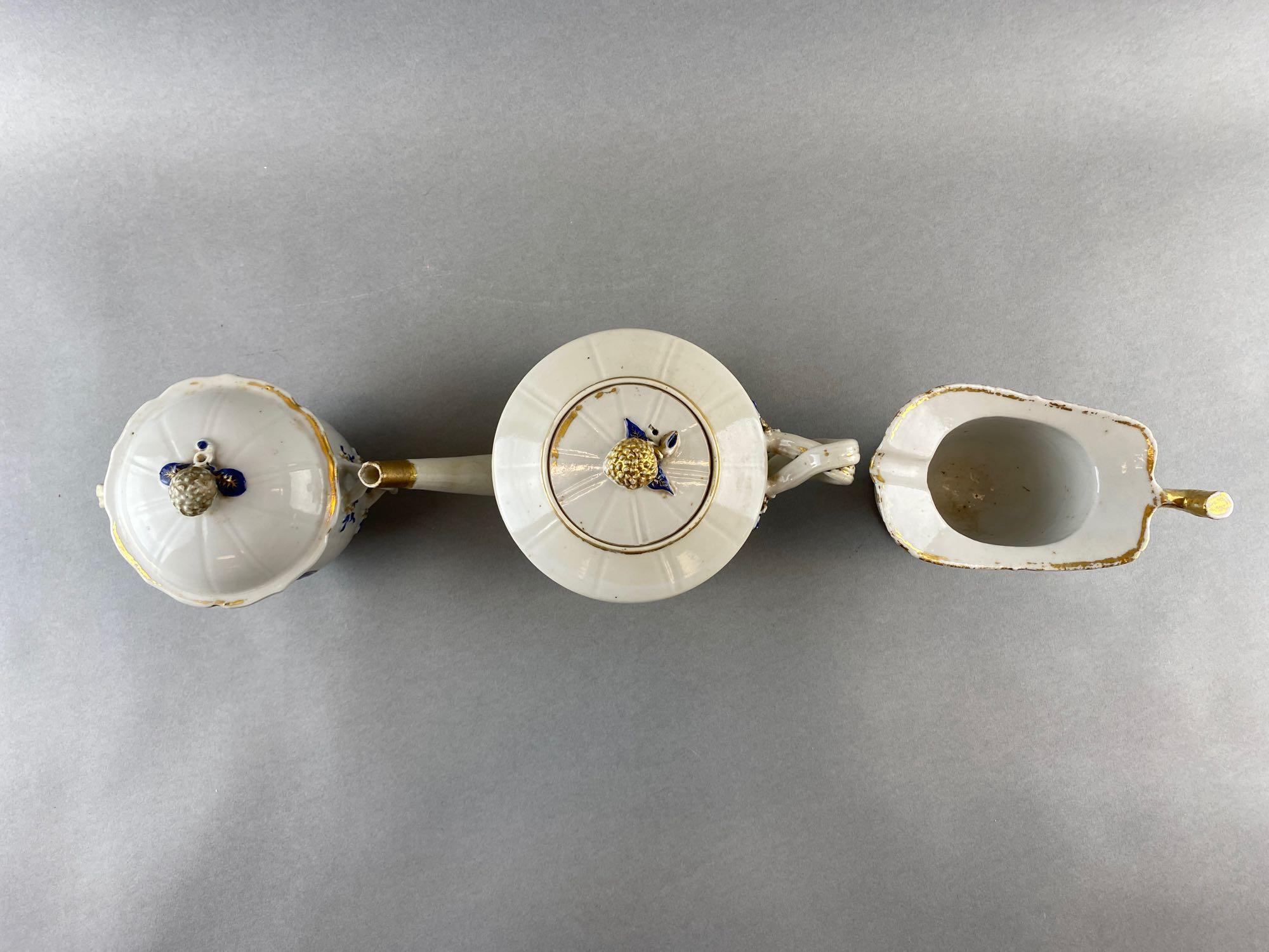 Set of 3 White Ceramic Tea Set Pieces Chinese export Nanking teapot creamer and sugar