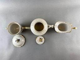 Set of 3 White Ceramic Tea Set Pieces Chinese export Nanking teapot creamer and sugar