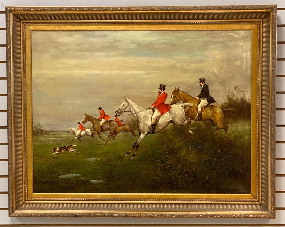 W. Larson Fox Hunt Oil on Canvas