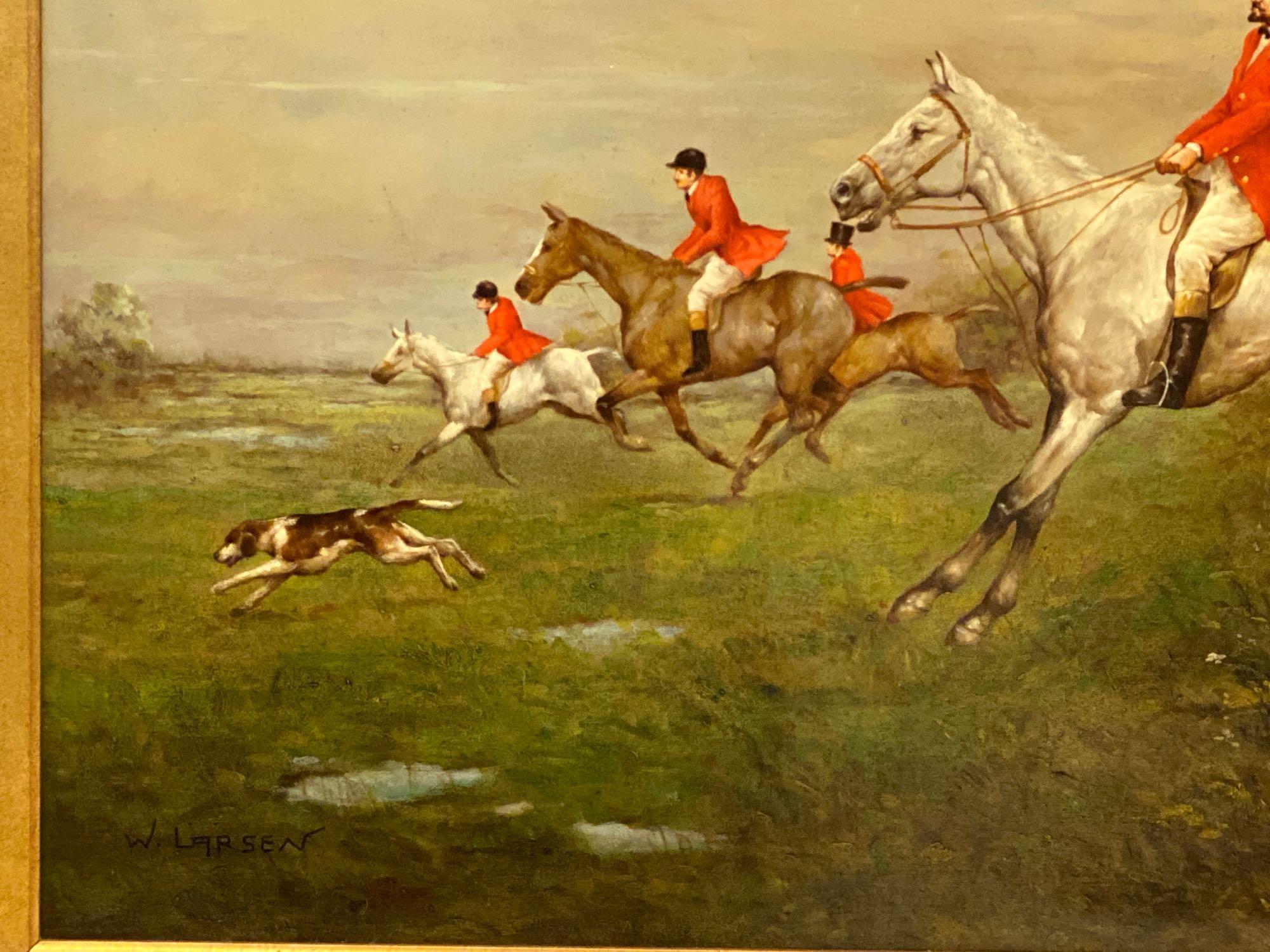 W. Larson Fox Hunt Oil on Canvas