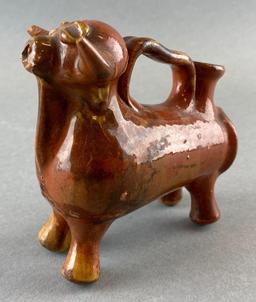 Terracotta Redware Bull Vessel with Loop
