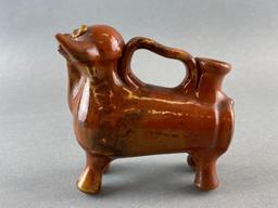 Terracotta Redware Bull Vessel with Loop