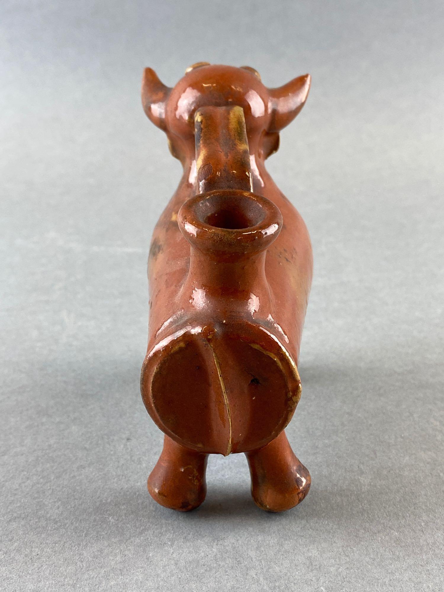 Terracotta Redware Bull Vessel with Loop