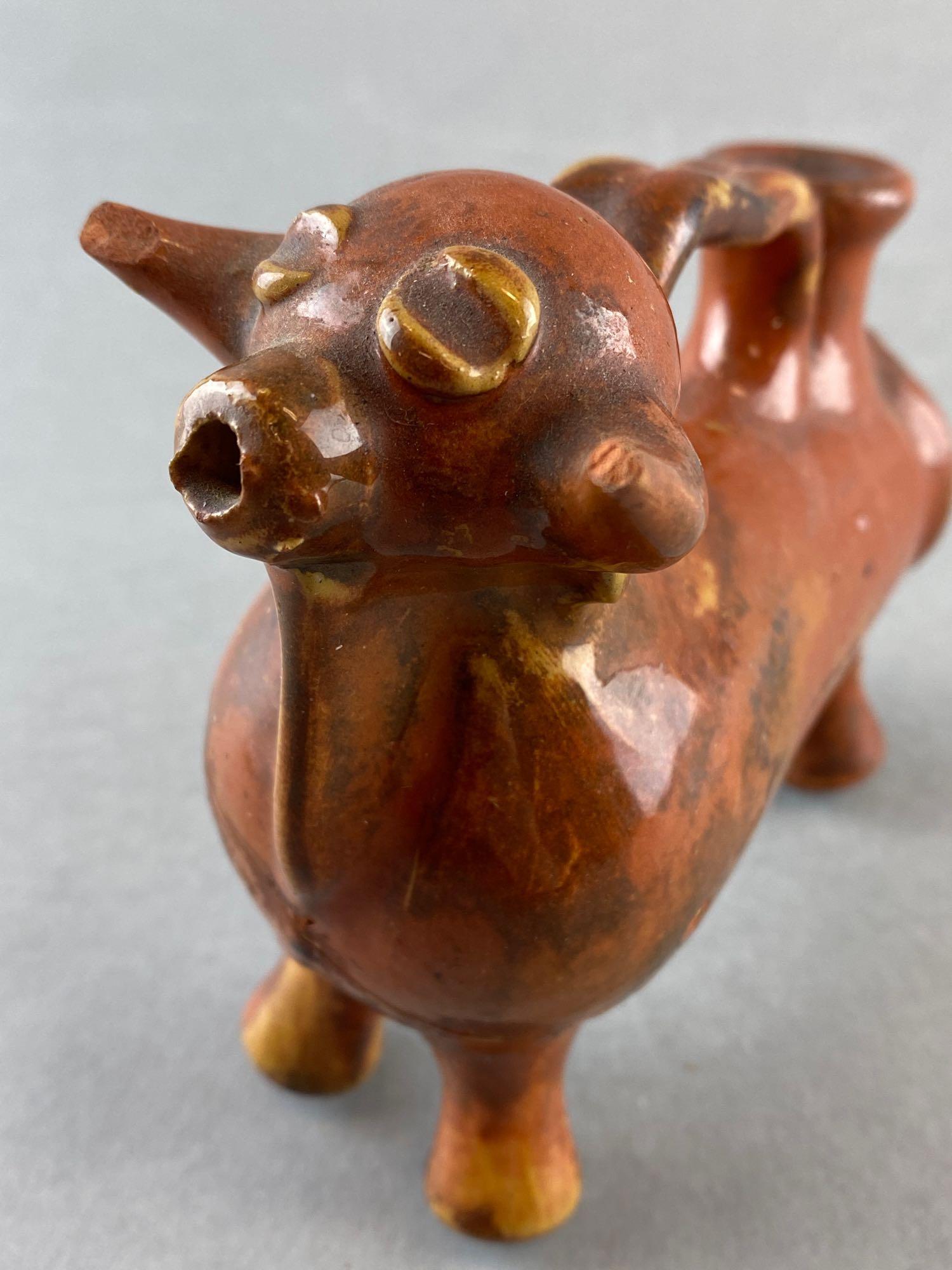 Terracotta Redware Bull Vessel with Loop