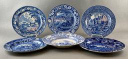Group of 6 Blue and White Transferware Plates