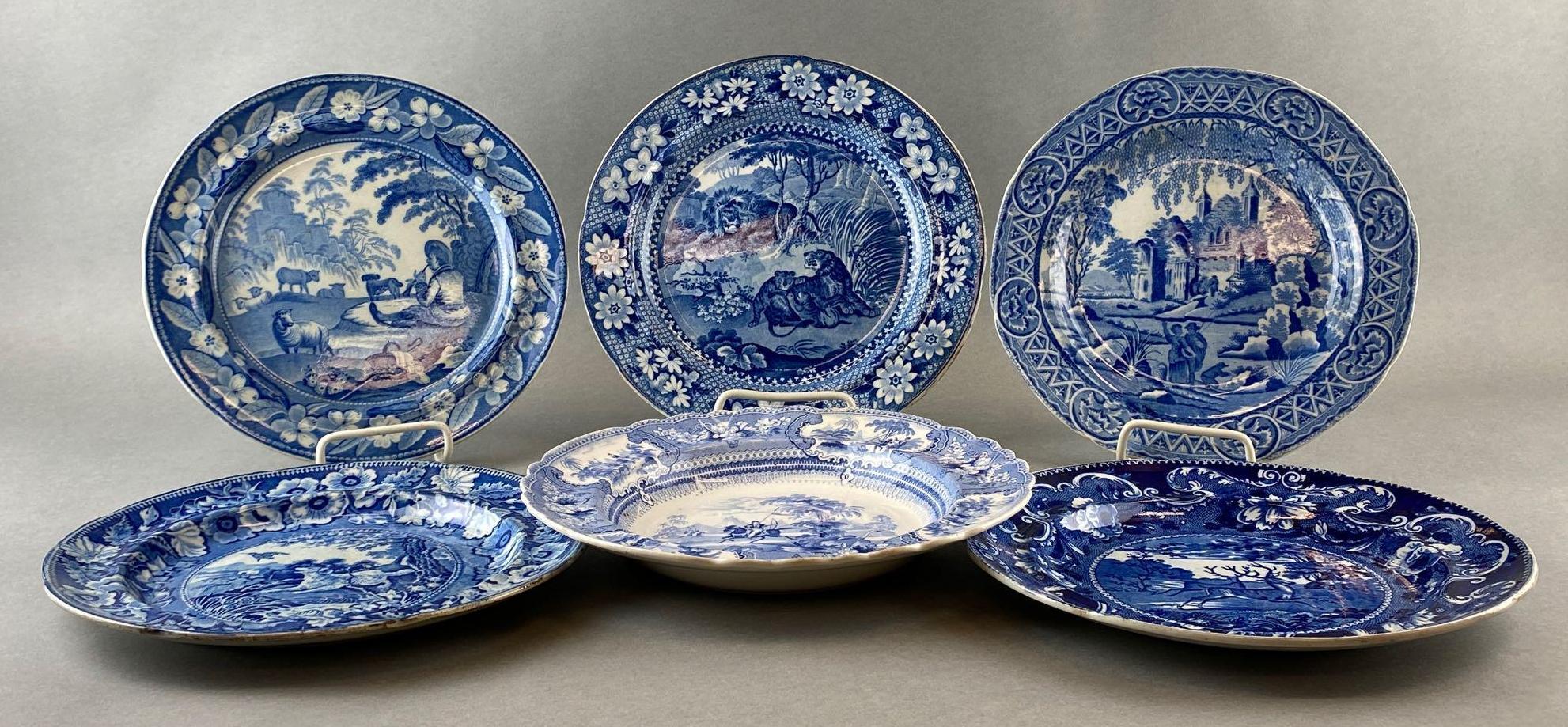 Group of 6 Blue and White Transferware Plates