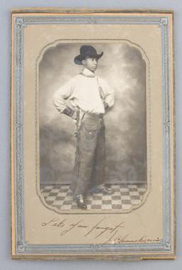 Vintage, self framed Photograph, measuring 5 1/2" x 8 1/2".  Photo is of well dressed black cowboy w