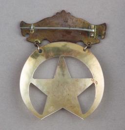 Gold Suspension Badge, Crescent Star, 18 Kt gold, "J.P. Stumcock Asst. Marshall El Paso".  2 3/4"  t