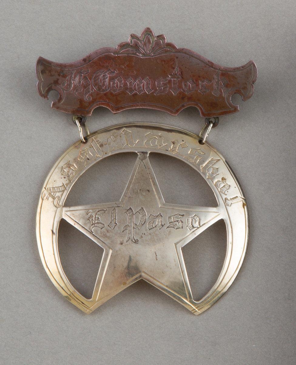 Gold Suspension Badge, Crescent Star, 18 Kt gold, "J.P. Stumcock Asst. Marshall El Paso".  2 3/4"  t