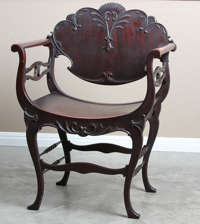 Unique, antique mahogany, bow bottom Music Side Chair, in original finish, circa 1900, very ornate w