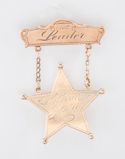 Gold Suspension Badge with 5-point ball star, 2" across points, marked "No. 2 Leader, LaGrange Assn.