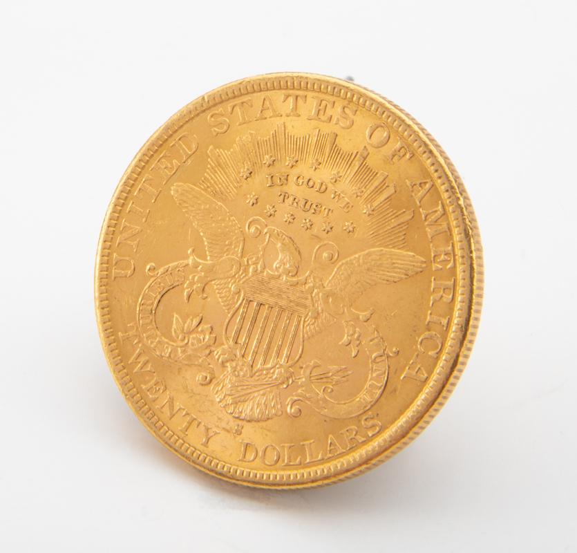 Double Eagle $20 Gold Coin, dated 1897, "S" mint, very good condition. LEO BRADSHAW COLLECTION.