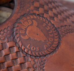 Fantastic, brown basket weave Saddle by noted California Leathersmith and Saddle Maker F.O. Baird in
