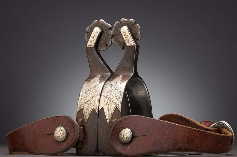 Scarce and desirable double mounted Spurs (#616) by the late Gilliland, Texas Bit and Spur Maker Ado