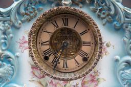 Antique blue China Clock attributed to Sessions Clock Co., circa 1915, 8-day time and strike with pa