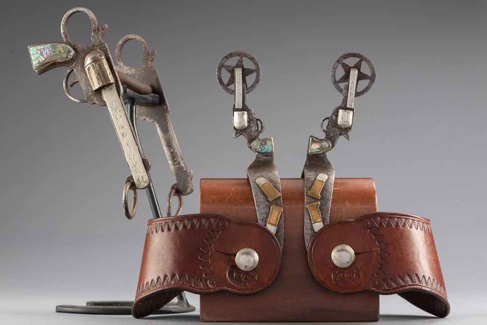 Three-piece Bit and Spur Set by noted Texas Bit & Spur Maker the late Carl Hall, single mounted Spur