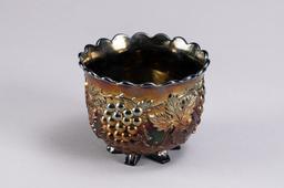Carnival Glass footed Spooner in Grape and Cable Pattern, possibly Northwood, in beautiful blue / pu